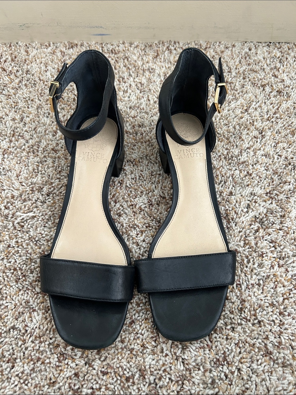 Vince Camuto Black Leather Ankle Strap Sandals